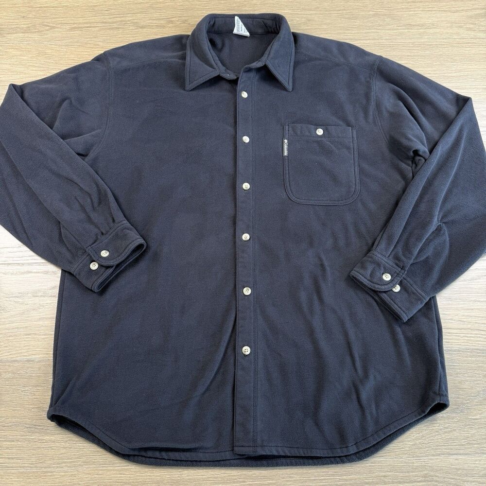Columbia Shirt Men Large Fleece Black Long Sleeve Button Up Vintage Soft